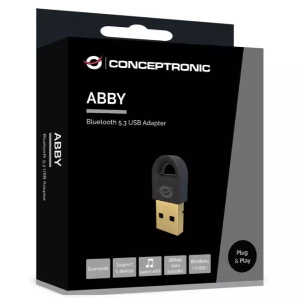&divide; Adaptador bluetooth conceptronic abby016b usb bluetooth 5.3 20m 5 dispositivos simultaneos