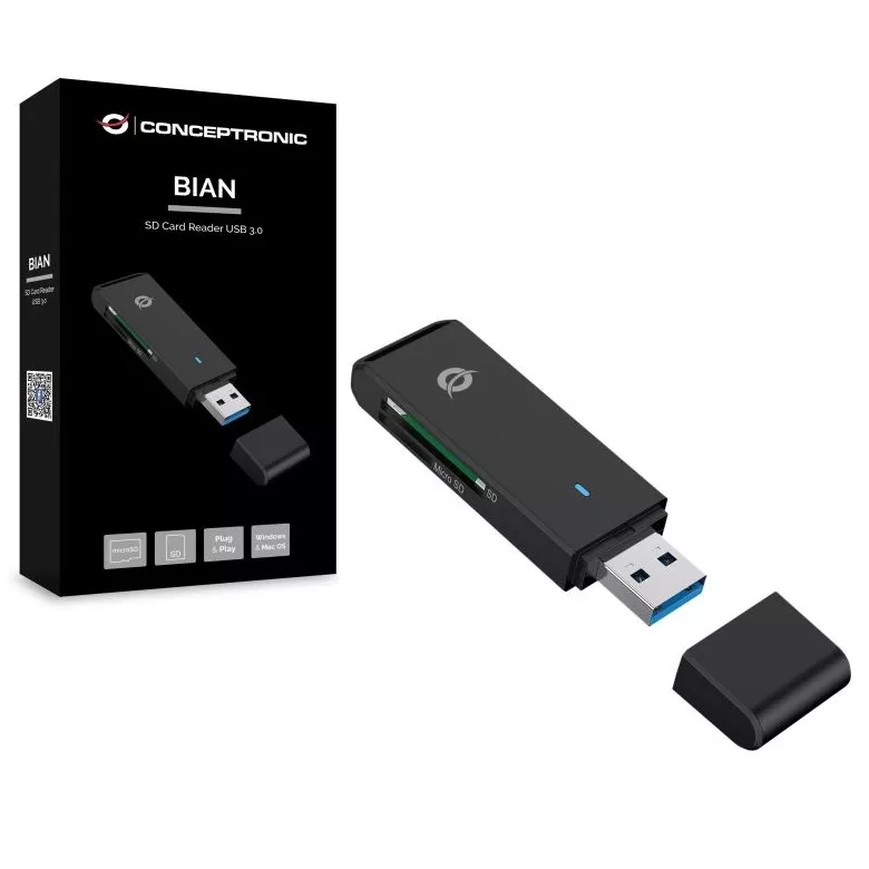 &divide; Card reader externo conceptronic bian02b usb 3.0 sd/sdhc/sdxc microsd/tflash