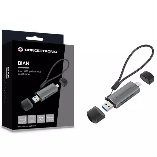 &divide; Card reader externo concentronic bian05g usb-c y usb-a compatible sd, sdhc, sdxc, micro sd