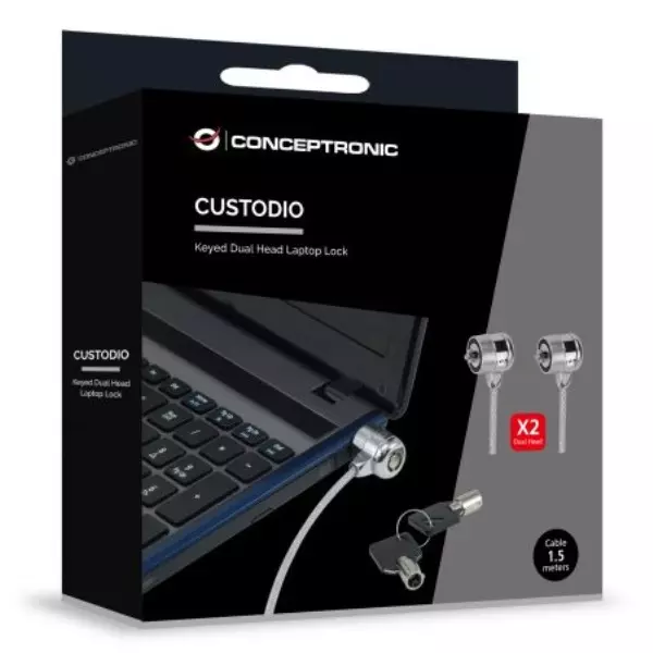&divide; Cable de seguridad conceptronic con doble cabezal y llave 1.5m