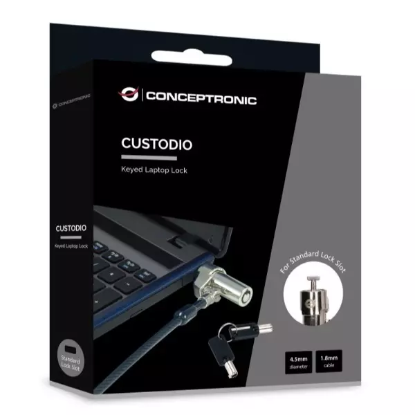 &divide; Cable de seguridad conceptronic custodio02bs por llave 1.8m