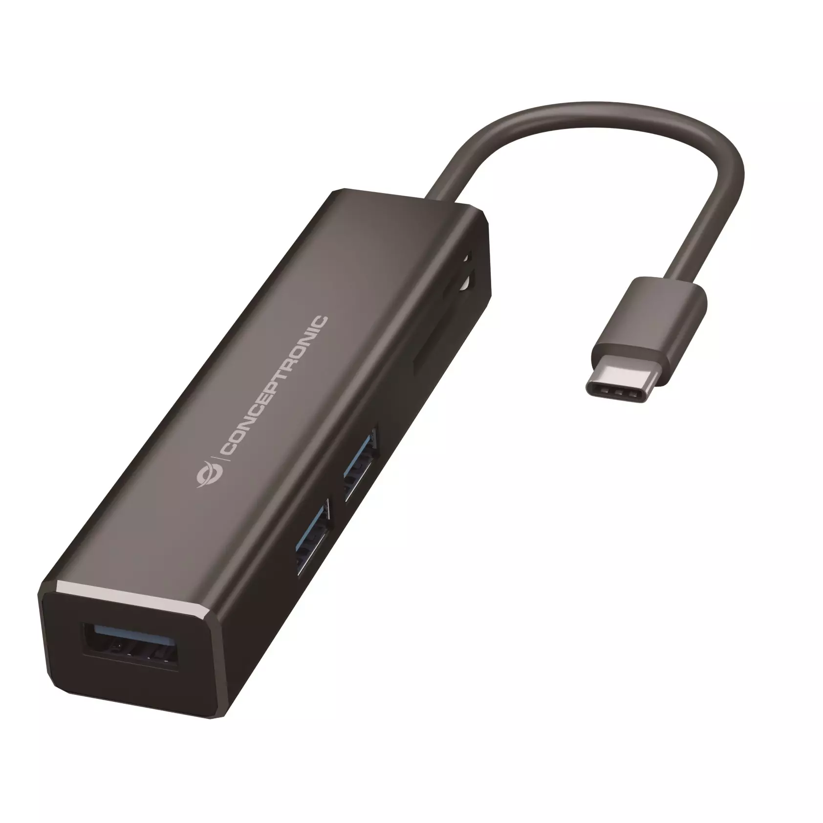&divide; Hub 3.1 usb-c conceptronic donn08 3 puertos usb 3.0 y lector tarjetas sd / microsd