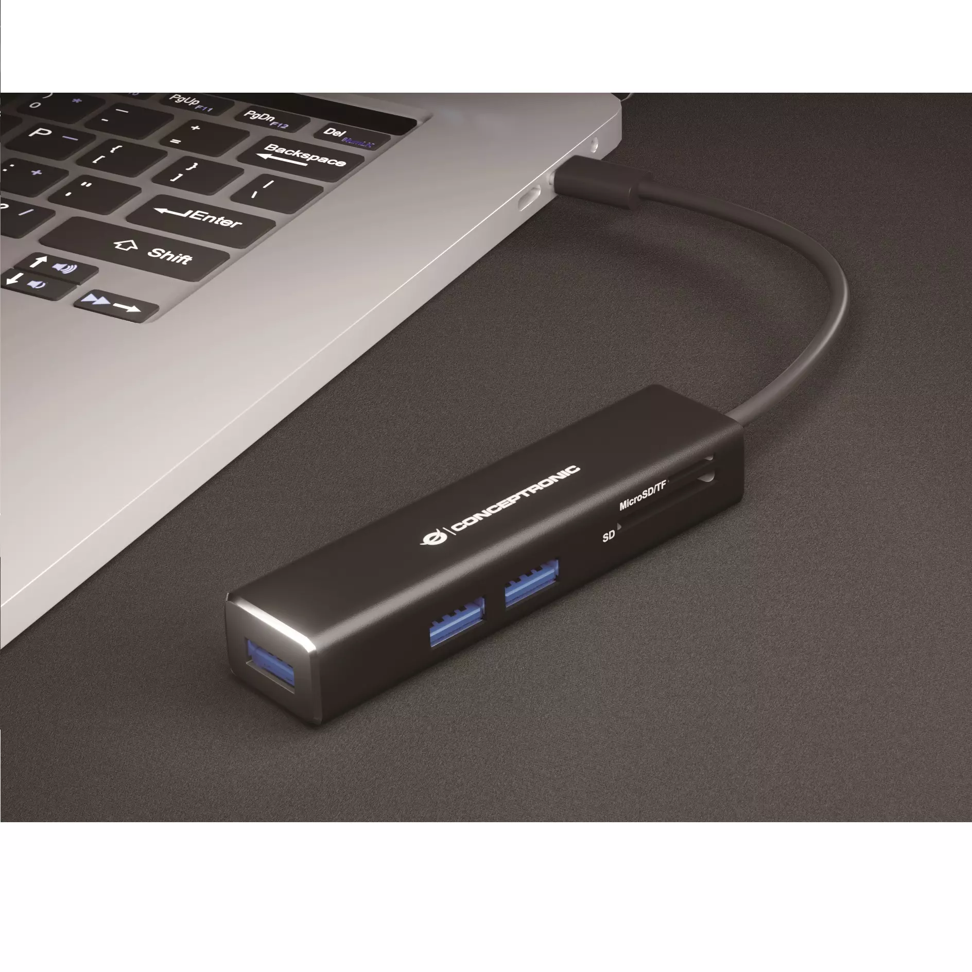 &divide; Hub 3.1 usb-c conceptronic donn08 3 puertos usb 3.0 y lector tarjetas sd / microsd
