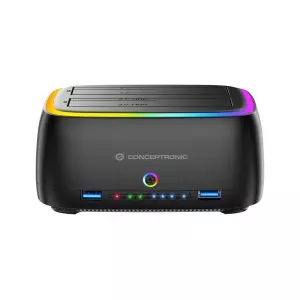 &divide; Docking conceptronic donn36b usb-c rgb doble bahia sata hdd ssd 2.5" 3.5" clonado offline 2xusb-a sd