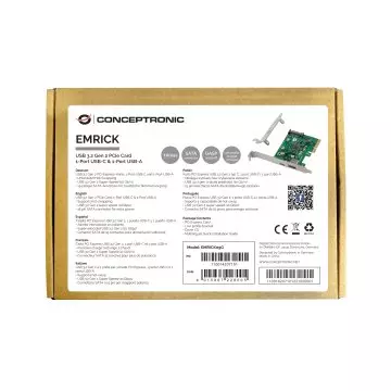 &divide; Controladora pcie conceptronic emrick09g pcie x4 2 puertos usb 3.2 gen2 ( usb-c,usb-a)