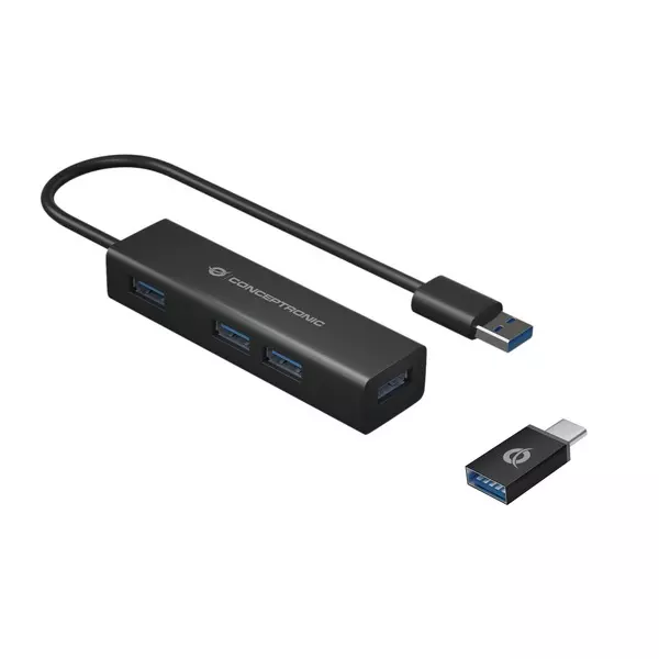 &divide; Hub usb 3.0 conceptronic hubbies06b 4 puertos usb 3.0 con adaptador usb-c color negro carcasa de alu