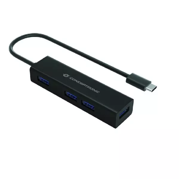 &divide; Hub usb-c 3.0 conceptronic hubbies07b 4 puertos usb 3.0 color negro carcasa de aluminio
