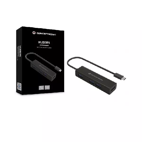 &divide; Hub usb-c 3.0 conceptronic hubbies07b 4 puertos usb 3.0 color negro carcasa de aluminio