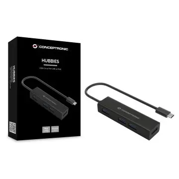 &divide; Hub usb-c 3.0 conceptronic hubbies07b 4 puertos usb 3.0 color negro carcasa de aluminio