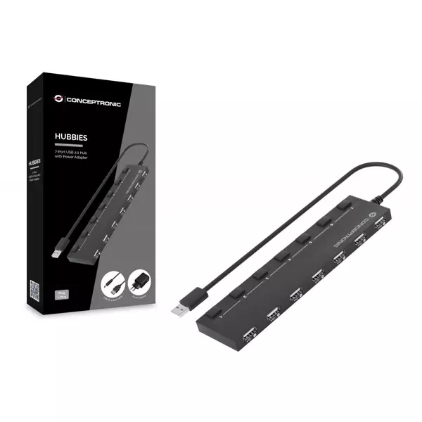 &divide; Hub usb 2.0 conceptronic hubbies08 a 7xusb-a 2.0 con interruptores y alimentador