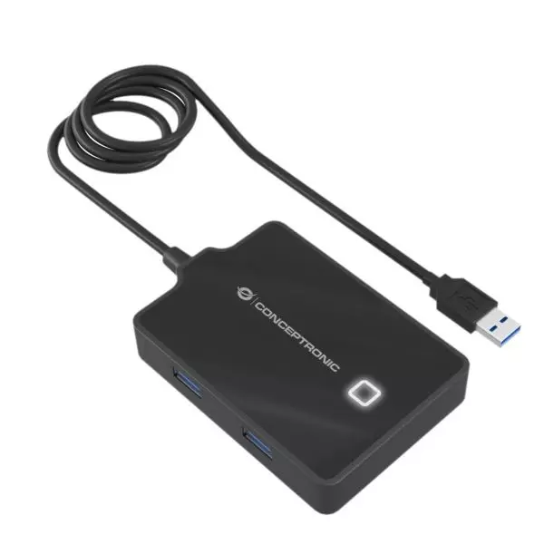 &divide; Hub usb3.0 conceptronic hubbies11b 4 puertos y cable de 90cm con alimentador