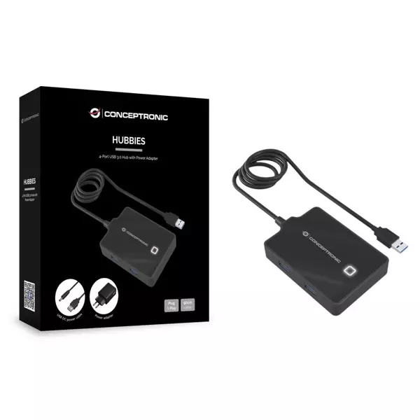 &divide; Hub usb3.0 conceptronic hubbies11b 4 puertos y cable de 90cm con alimentador