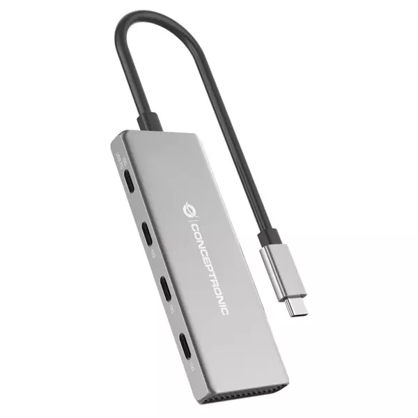 &divide; Hub usb 3.2 conceptronic hubbies16g 4-port usb 3.2 gen 2 hub, 10gbps, usb-c x 4, 100w usb pd, alumin