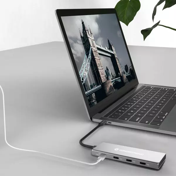 &divide; Hub usb 3.2 conceptronic hubbies16g 4-port usb 3.2 gen 2 hub, 10gbps, usb-c x 4, 100w usb pd, alumin