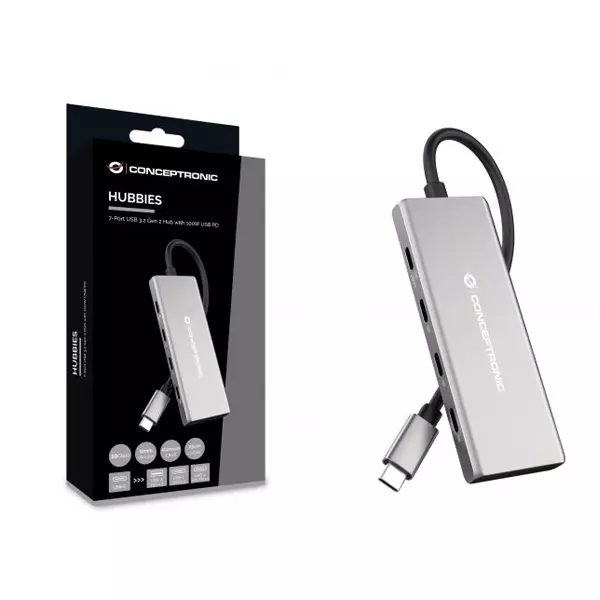 &divide; Hub usb 3.2 conceptronic hubbies17g 7-port usb 3.2 gen 2 hub, 10gbps, usb-c x 4, usb-a x 3, 100w usb