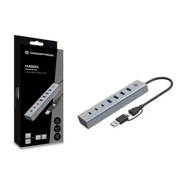 &divide; Hub usb 3.0 conceptronic hubbies20g 7 puertos usb-c a 3xusb-c 4xusb-a