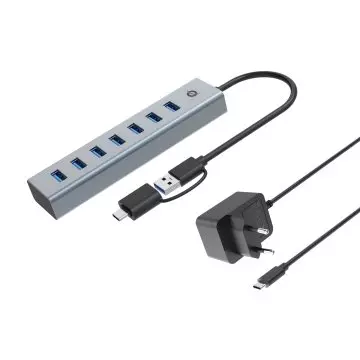 &divide; Hub usb 3.0 conceptronic hubbies21gp 7 puertos  usb-c a  7xusb-a con alimentador