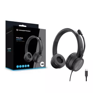 &divide; Headset conceptronic polona05bc conexion usb-c microfono flexible control volumen reduccion de ruido