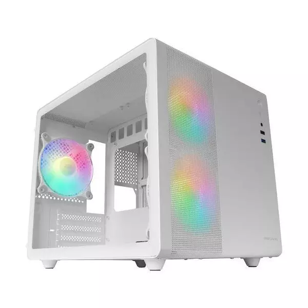&divide; Caja microatx cube gaming mars gaming mc400 white frontal mesh dise?o cube 3xventiladores 120mm rgb