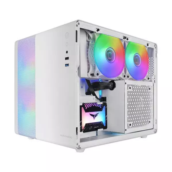 &divide; Caja microatx cube gaming mars gaming mc400 white frontal mesh dise?o cube 3xventiladores 120mm rgb
