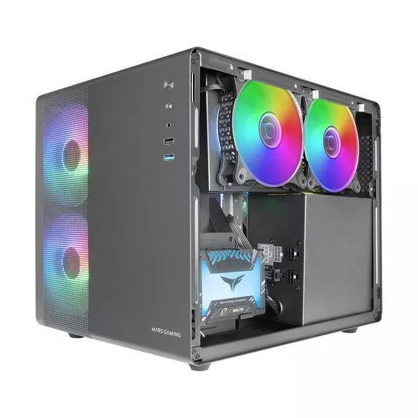&divide; Caja microatx cube gaming mars gaming mc400 black frontal mesh dise?o cube 3xventiladores 120mm rgb