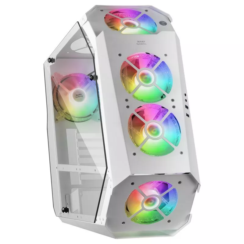 &divide; Caja atx mars gaming mc51 white dise?o extremo 5 ventiladores 120mm chroma rgb late