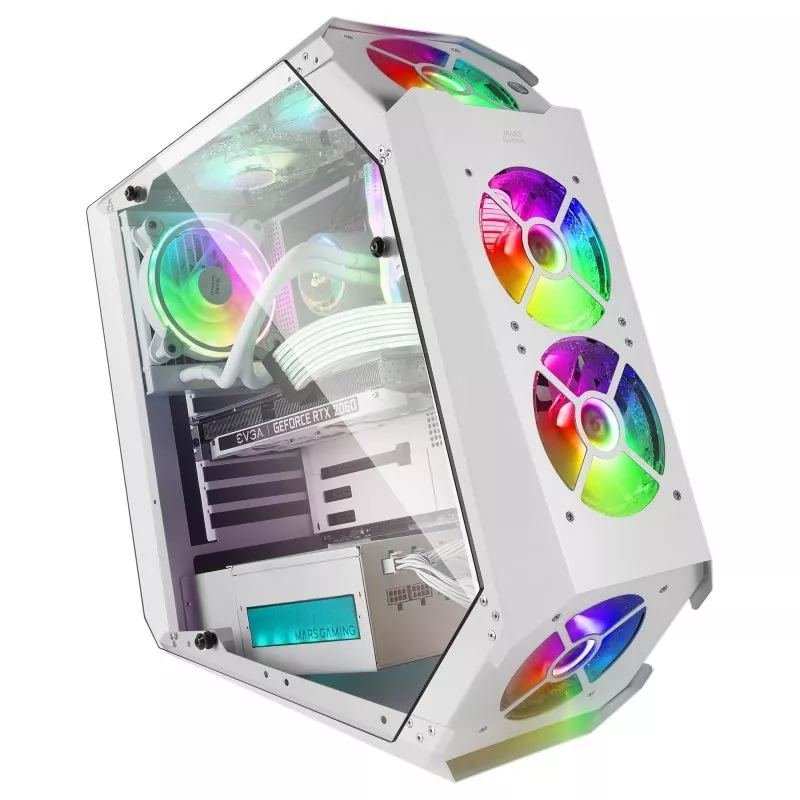 &divide; Caja atx mars gaming mc51 white dise?o extremo 5 ventiladores 120mm chroma rgb late