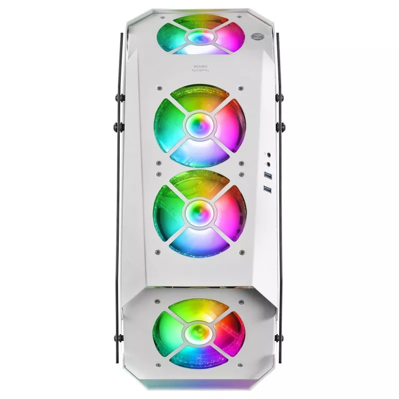 &divide; Caja atx mars gaming mc51 white dise?o extremo 5 ventiladores 120mm chroma rgb late