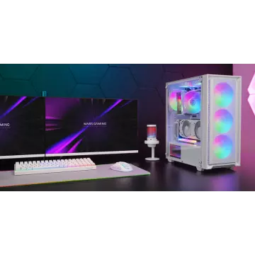 &divide; Caja atx mars gaming mcairw frontal blanco de malla 4x120mm rainbow