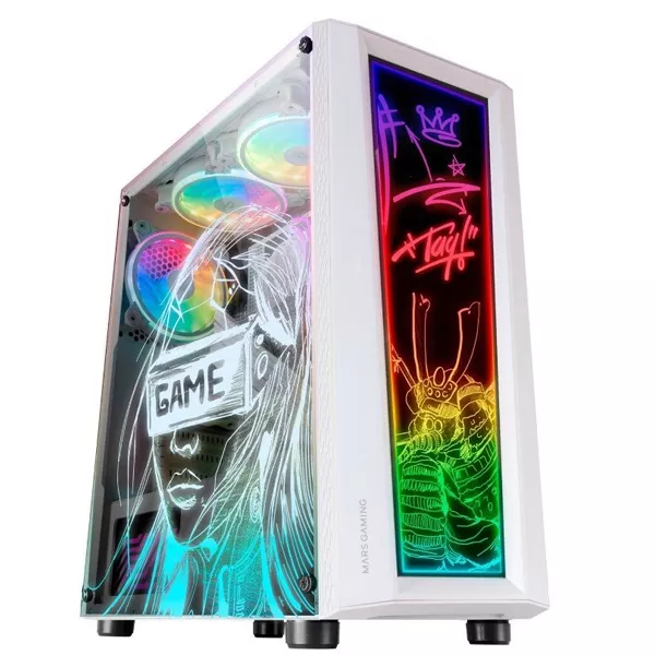&divide; Caja atx mars gaming mc-art white lateral y frontal personalizable con iluminacion