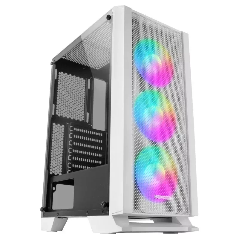 &divide; Caja atx mars gaming mc-c white frontal metal-mesh con 3 ventiladores frgb ventana