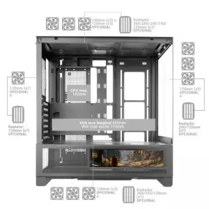&divide; Caja atx mars gaming mclcdx negro cristal templado continuo lcd gpu 425mm 3x2.5 o 3x3.5