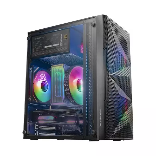 &divide; Caja microatx gaming mars gaming mc-me black frontal mesh con 2 ventiladores frgb 120mm lateral de c