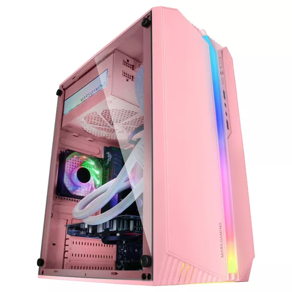 &divide; Caja microatx gaming mars gaming mc-s1 rosa frontal argb ventilador traser frgb ventana lateral sin
