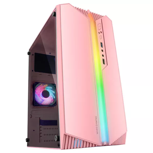&divide; Caja microatx gaming mars gaming mc-s1 rosa frontal argb ventilador traser frgb ventana lateral sin