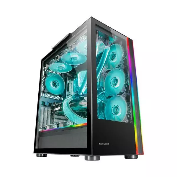 &divide; Caja e-atx mars gaming mc-ultra black doble linea argb frontal y lateral de cristal tem
