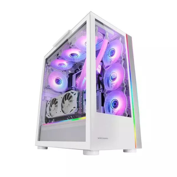 &divide; Caja e-atx mars gaming mc-ultra white doble linea argb frontal y lateral de cristal tem