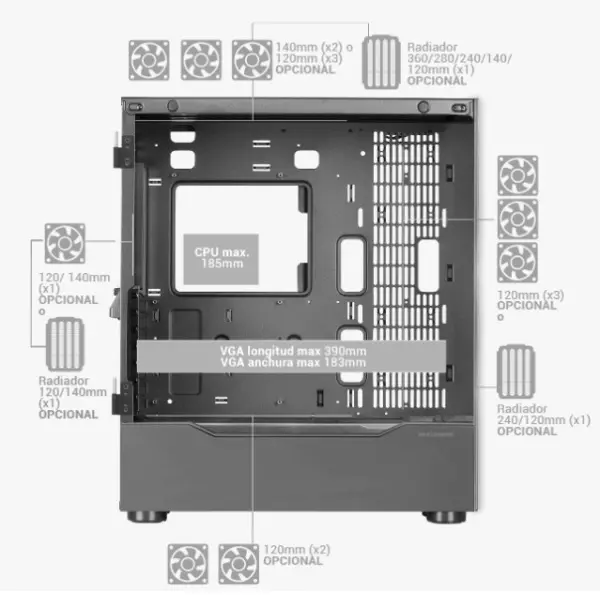 &divide; Caja e-atx mars gaming mc-ult xxl black frontal y lateral de cristal templado sin fuent