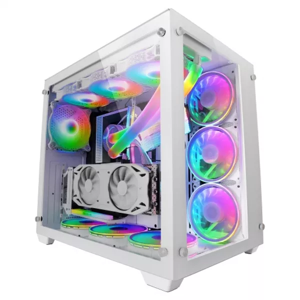 &divide; Caja e-atx mars gaming mcv3 white xxl premium custom doble ventana de cristal templado