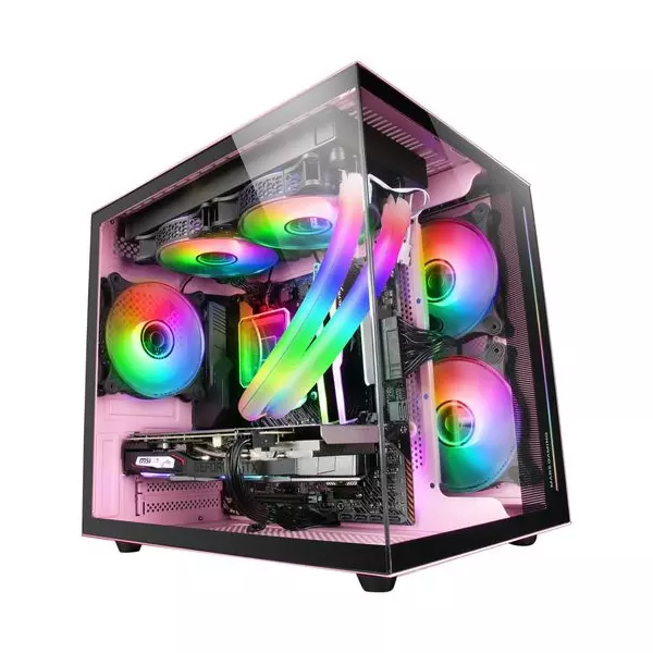 &divide; Caja microatx cube gaming mars gaming mc-view black/pink frontal y lateral de cristal templado conti