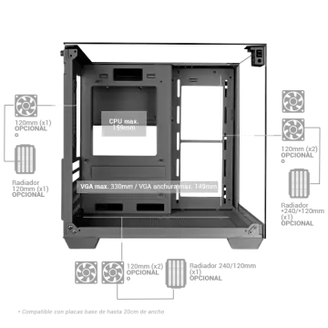&divide; Caja microatx gaming mars gaming mcvisionmp triple cristal templado gpu 330mm 1x3.5 1x2.5 rosa