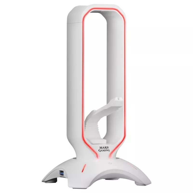 &divide; Soporte mars gaming mhhpro white para auriculares con hub usb 3.0 2p y bungee pra mouse con iluminac