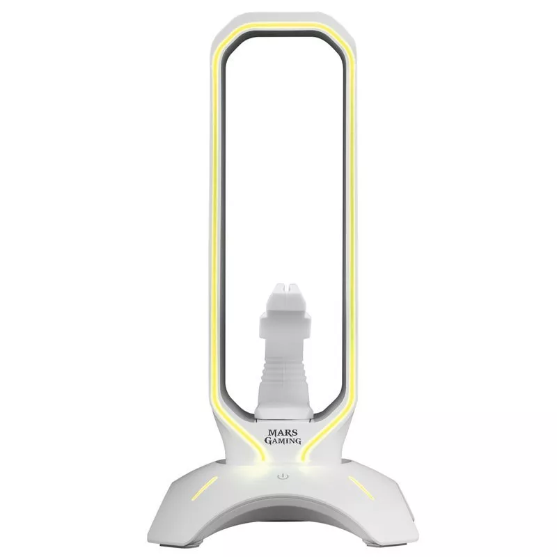 &divide; Soporte mars gaming mhhpro white para auriculares con hub usb 3.0 2p y bungee pra mouse con iluminac