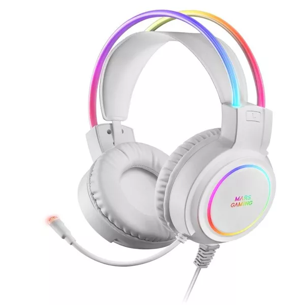 &divide; Headset mars gaming mhrgb white jack 3.5mm iluminacion 360? chroma sonido ultra-bass 3d micro abatib