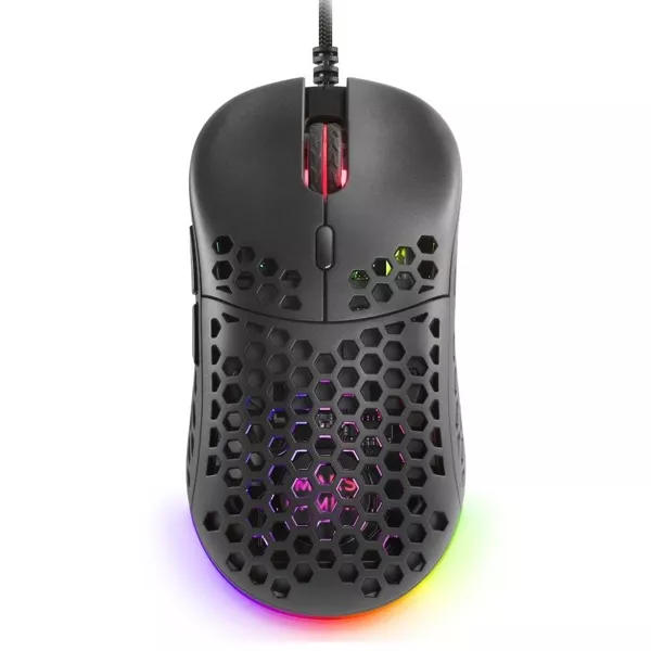 &divide; Mouse mars gaming rgb mm55 dise?o hive black 12800dpi a825pro switch huano superficie perforada ilum