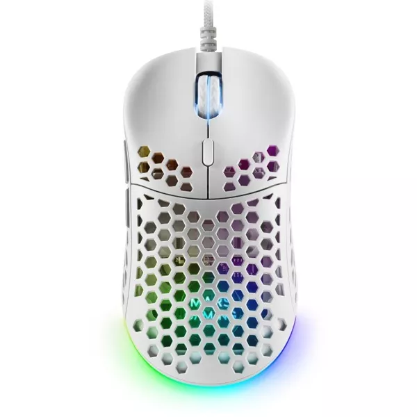 &divide; Mouse mars gaming rgb mm55w dise?o hive white 12800dpi a825pro switch huano superficie perforada ilu