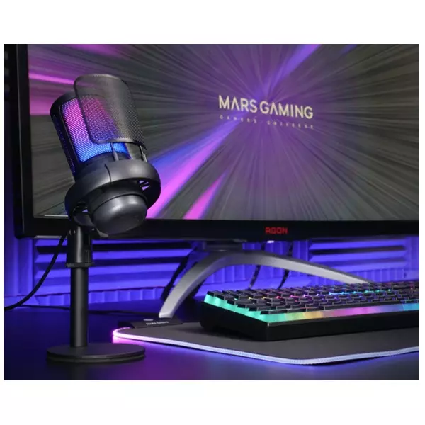 &divide; Micr?fono de estudio profesional mars gaming mmicse negro adc 196khz 24 bits usb-a/usb-c iluminacion