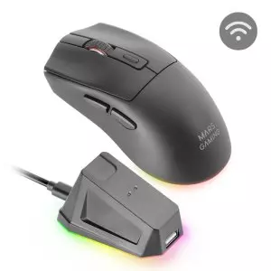 &divide; Mouse mars gaming wireless y bluetooth mmt3 rgb base de recarga magnetica 14400 dpi color negro