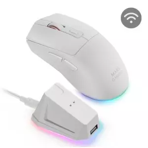 &divide; Mouse mars gaming wireless y bluetooth mmt3 rgb base de recarga magnetica 14400 dpi color blanco