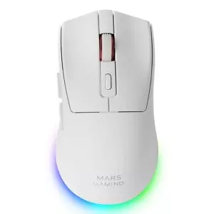 &divide; Mouse mars gaming wireless y bluetooth mmt3 rgb base de recarga magnetica 14400 dpi color blanco